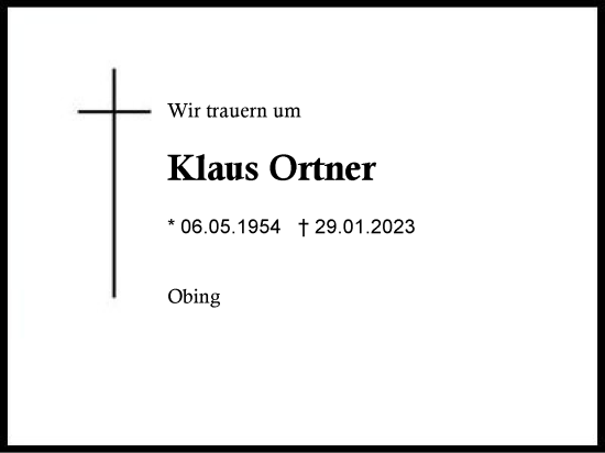 Traueranzeige von Klaus Ortner von Region Chiemgau