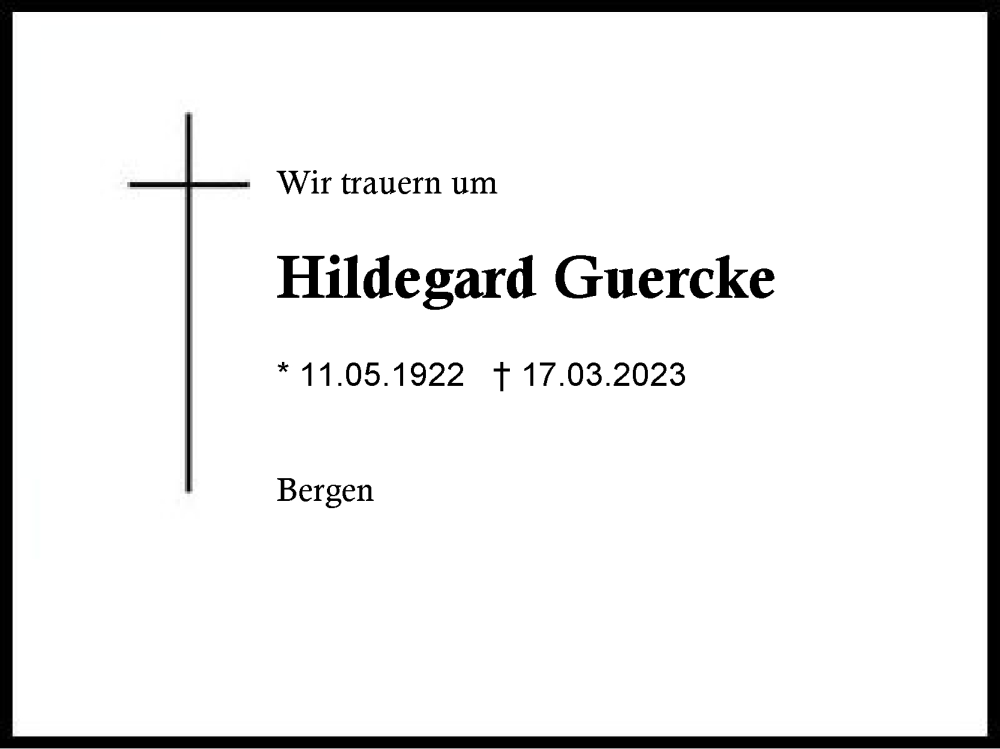  Traueranzeige für Hildegard Guercke vom 18.03.2023 aus Region Chiemgau