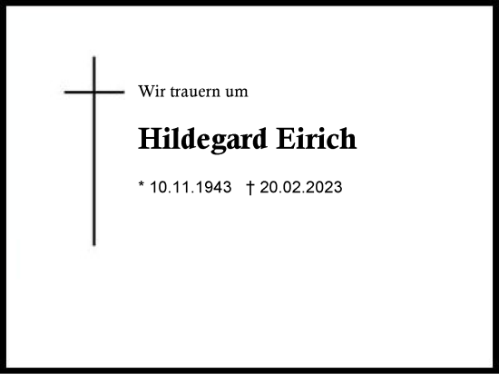 Traueranzeige von Hildegard Eirich von Region Chiemgau