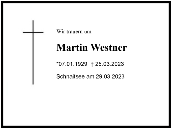 Traueranzeige von Martin Westner von Region Chiemgau