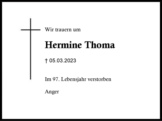 Traueranzeige von Hermine Thoma von Region Berchtesgadener Land