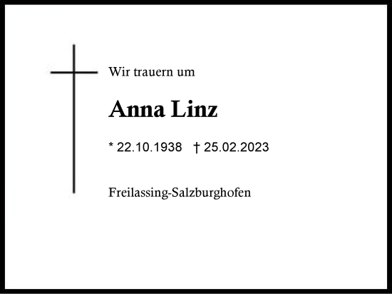 Traueranzeige von Anna Linz von Region Berchtesgadener Land