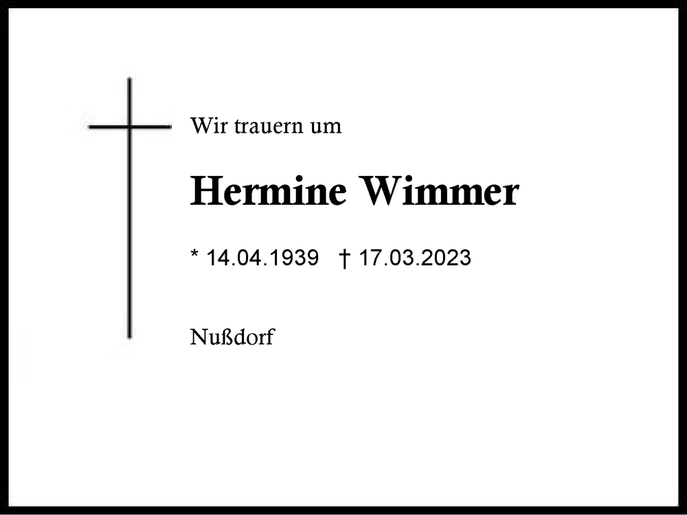  Traueranzeige für Hermine Wimmer vom 25.03.2023 aus Region Chiemgau