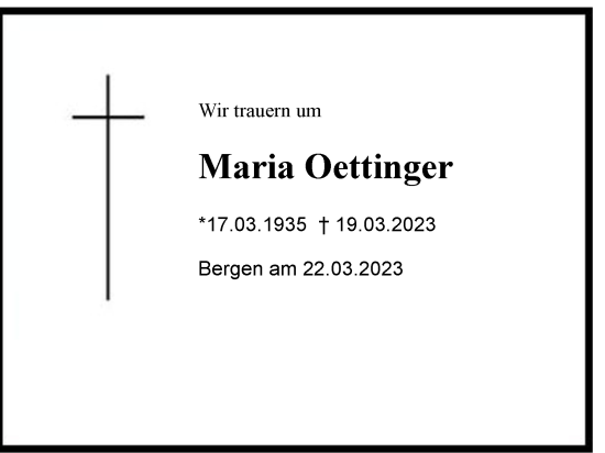 Traueranzeige von Maria Oettinger von Region Chiemgau