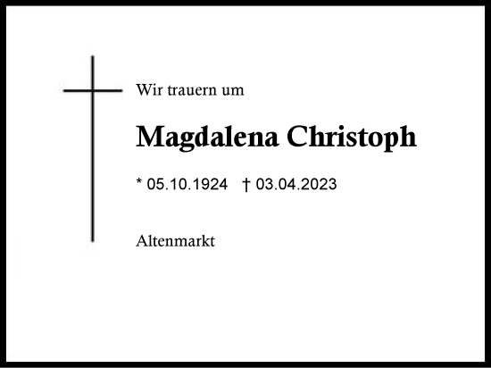 Traueranzeige von Magdalena Christoph von Traunstein