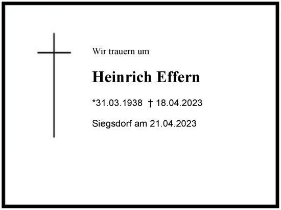 Traueranzeige von Heinrich Effern von Region Chiemgau