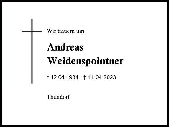 Traueranzeige von Andreas Weidenspointner von Region Berchtesgadener Land