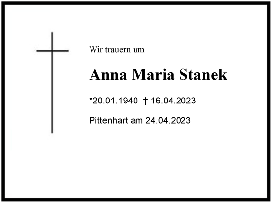 Traueranzeige von Anna Maria Stanek von Region Chiemgau