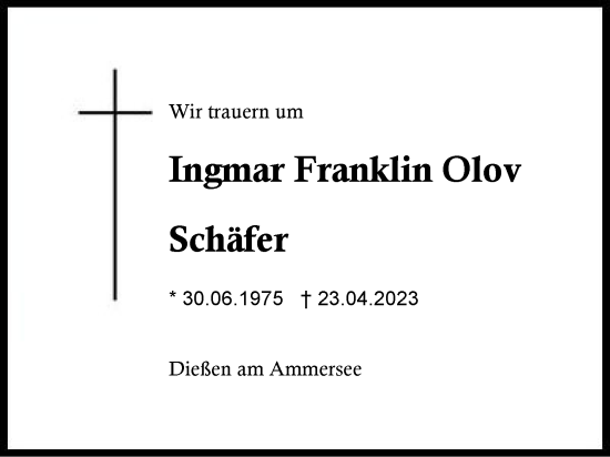 Traueranzeige von Ingmar Franklin Olov Schäfer von Region Berchtesgadener Land