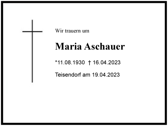 Traueranzeige von Maria Aschauer von Berchtesgaden