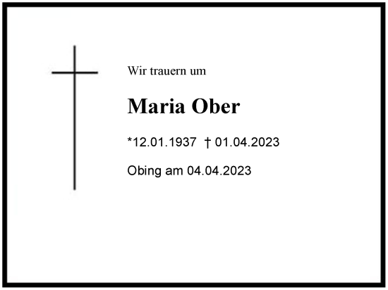 Traueranzeige von Maria Ober von Region Chiemgau