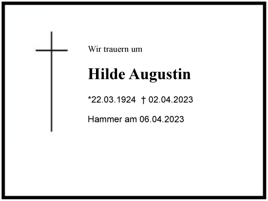 Traueranzeige von Hilde Augustin von Region Chiemgau