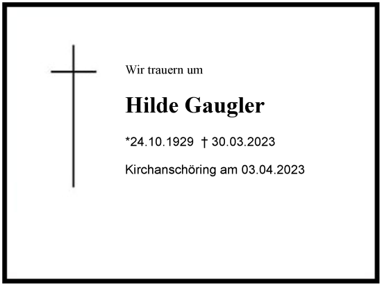 Traueranzeige von Hilde Gaugler von Region Chiemgau