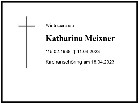 Traueranzeige von Katharina Meixner von Region Chiemgau