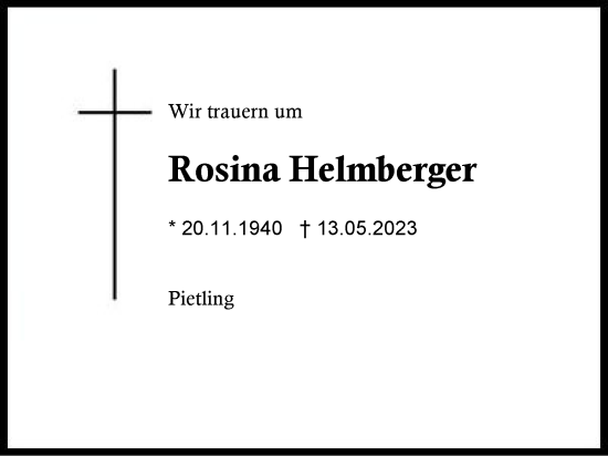 Traueranzeige von Rosina Helmberger von Traunstein