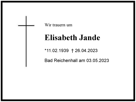 Traueranzeige von Elisabeth Jande von Berchtesgaden