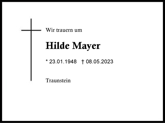Traueranzeige von Hilde Mayer von Region Chiemgau