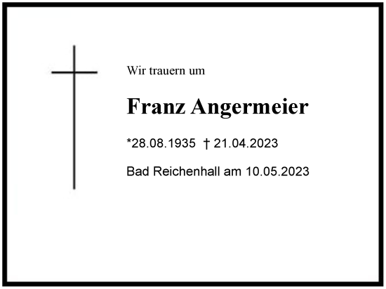 Traueranzeige von Franz Angermeier von Berchtesgaden