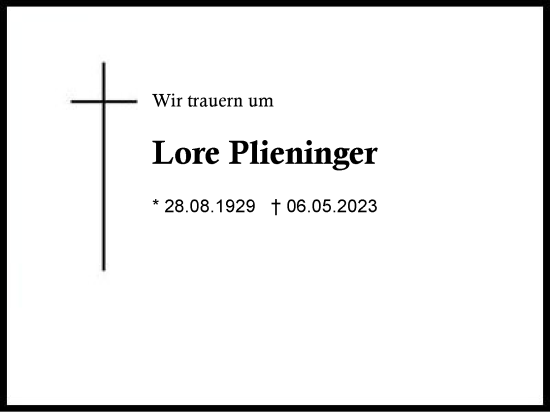 Traueranzeige von Lore Plieninger von Region Chiemgau