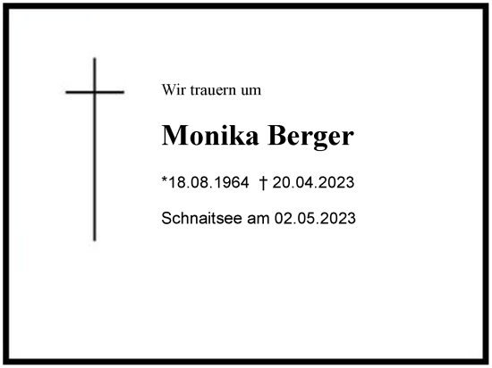 Traueranzeige von Monika Berger von Region Chiemgau