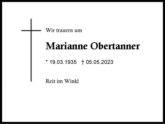 Traueranzeige von Marianne Obertanner von Region Chiemgau