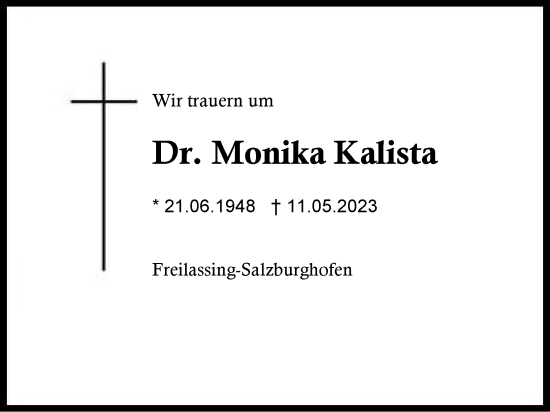 Traueranzeige von Monika Kalista von Region Berchtesgadener Land