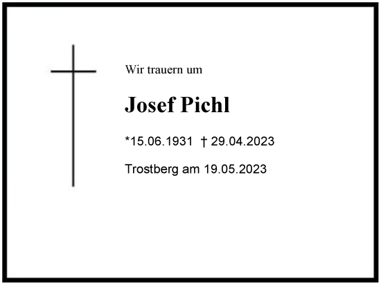 Traueranzeige von Josef Pichl von Region Chiemgau