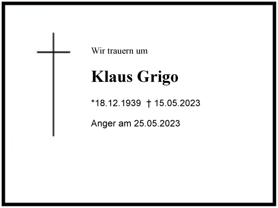 Traueranzeige von Klaus Grigo von Berchtesgaden