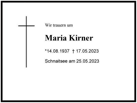 Traueranzeige von Maria Kirner von Region Chiemgau