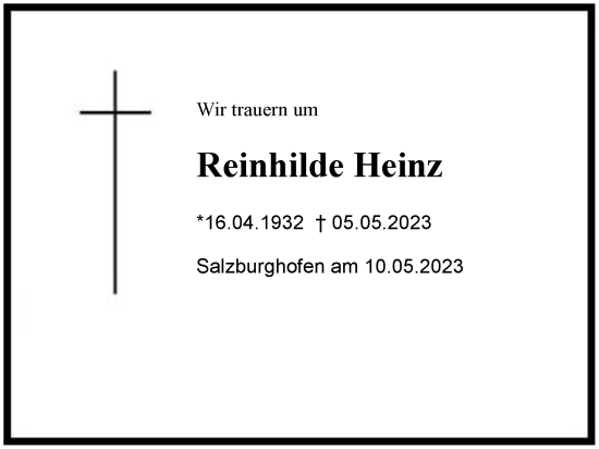 Traueranzeige von Reinhilde Heinz von Berchtesgaden