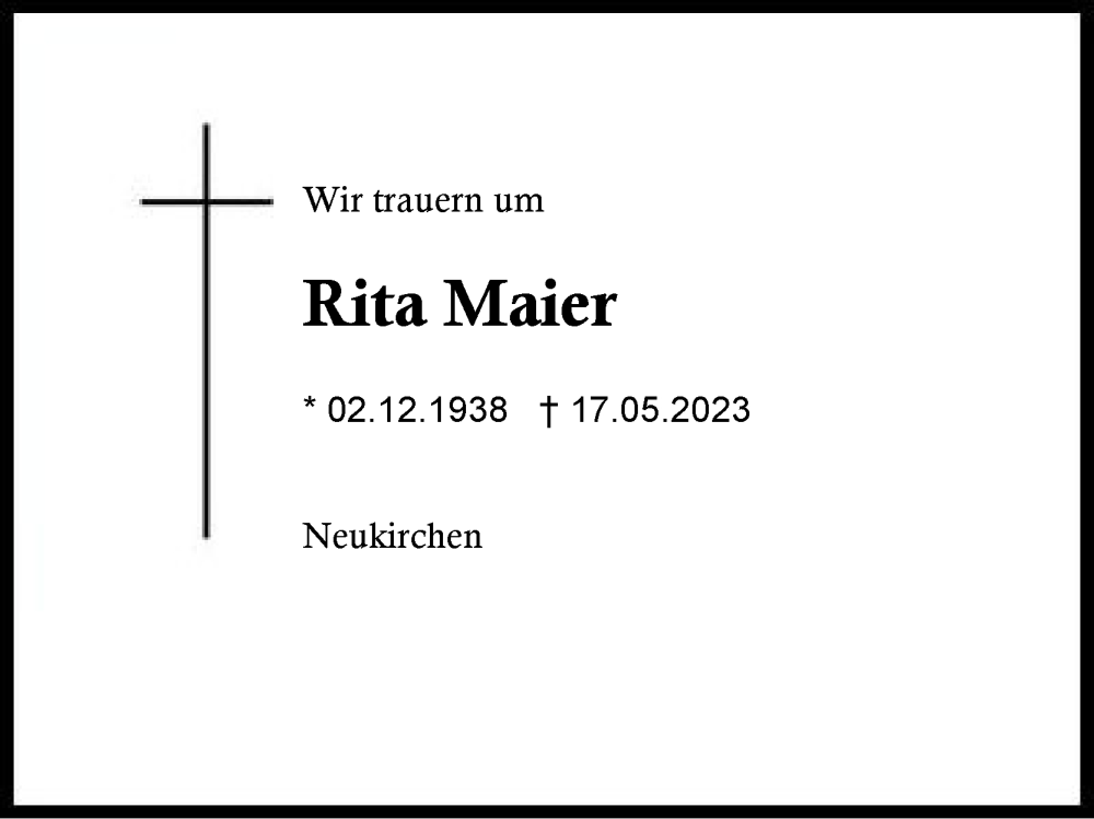  Traueranzeige für Rita Maier vom 13.05.2023 aus Region Chiemgau