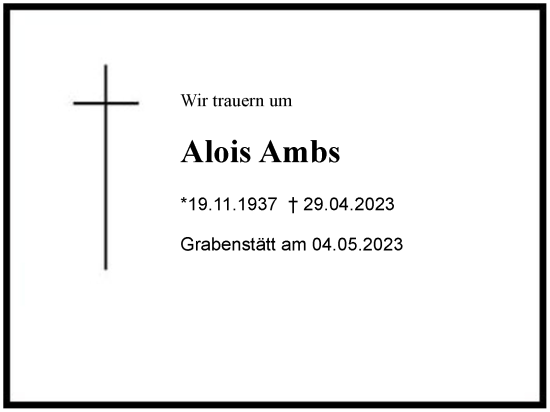 Traueranzeige von Alois Ambs von Region Chiemgau