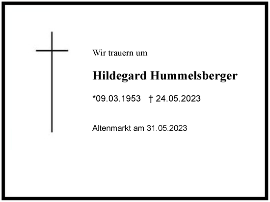 Traueranzeige von Hildegard Hummelsberger von Region Chiemgau