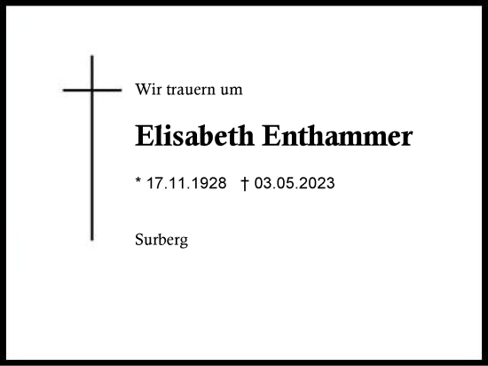 Traueranzeige von Elisabeth Enthammer von Traunstein