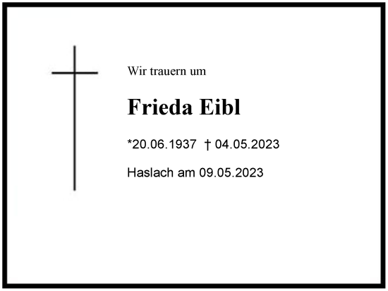 Traueranzeige von Frieda Eibl von Region Chiemgau