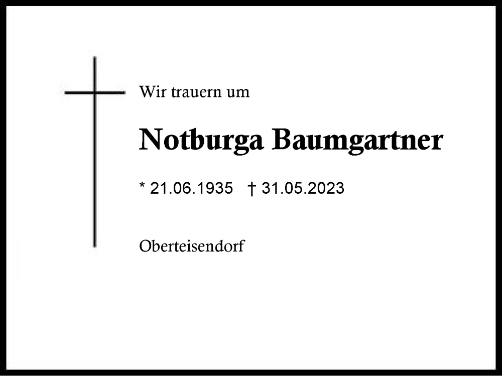  Traueranzeige für Notburga Baumgartner vom 03.06.2023 aus Region Chiemgau