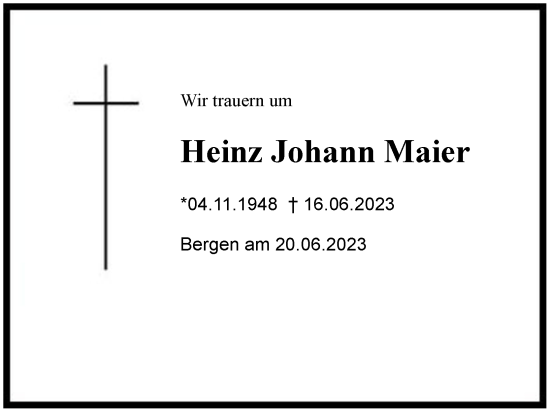 Traueranzeige von Heinz Johann Maier von Region Chiemgau