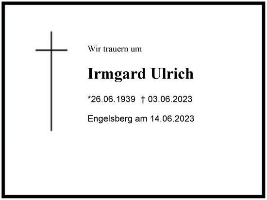 Traueranzeige von Irmgard Ulrich von Region Chiemgau