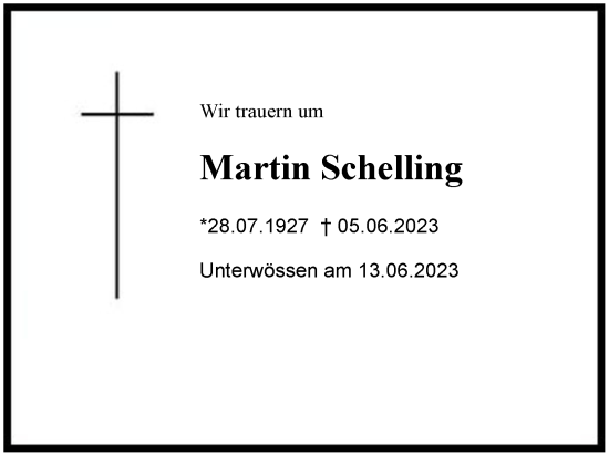 Traueranzeige von Martin Schelling von Region Chiemgau