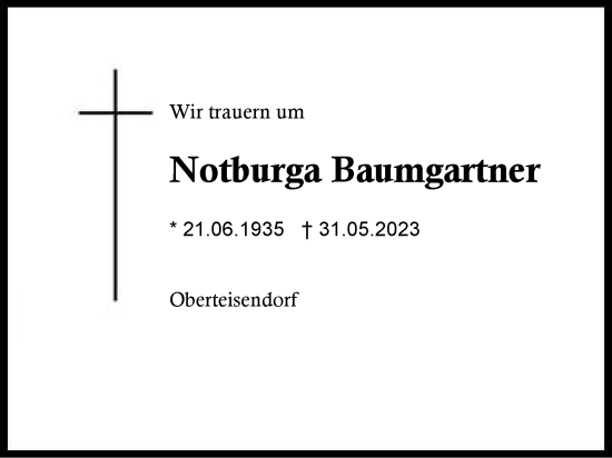 Traueranzeige von Notburga Baumgartner von Region Chiemgau