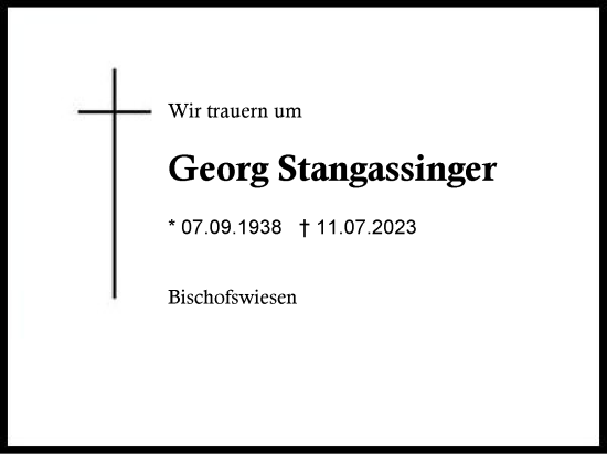 Traueranzeige von Georg Stangassinger von Region Chiemgau