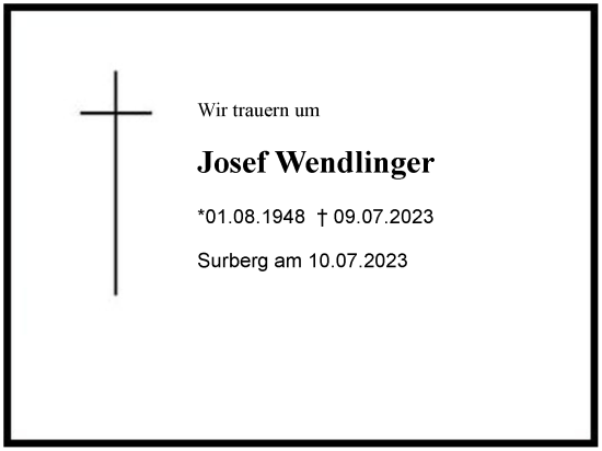 Traueranzeige von Josef Wendlinger von Region Chiemgau