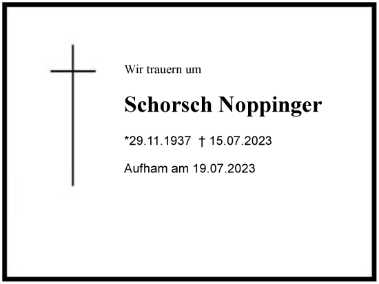 Traueranzeige von Schorsch Noppinger von Berchtesgaden