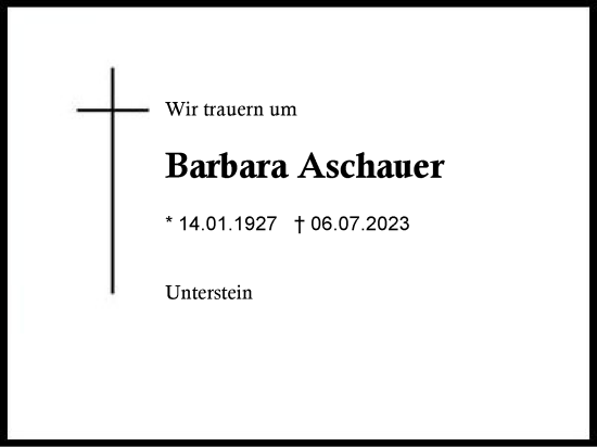 Traueranzeige von Barbara Aschauer von Region Chiemgau