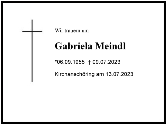 Traueranzeige von Gabriela Meindl von Region Chiemgau