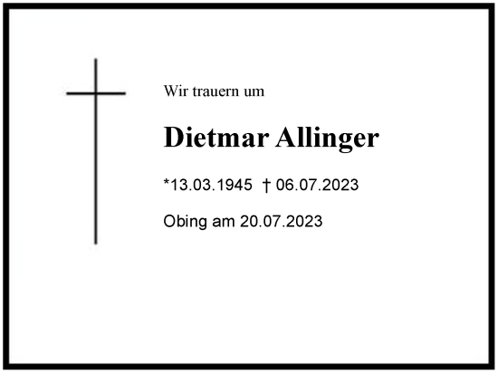 Traueranzeige von Dietmar Allinger von Region Chiemgau