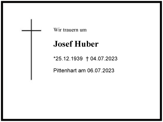 Traueranzeige von Josef Huber von Region Chiemgau