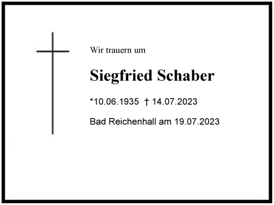 Traueranzeige von Siegfried Schaber von Berchtesgaden