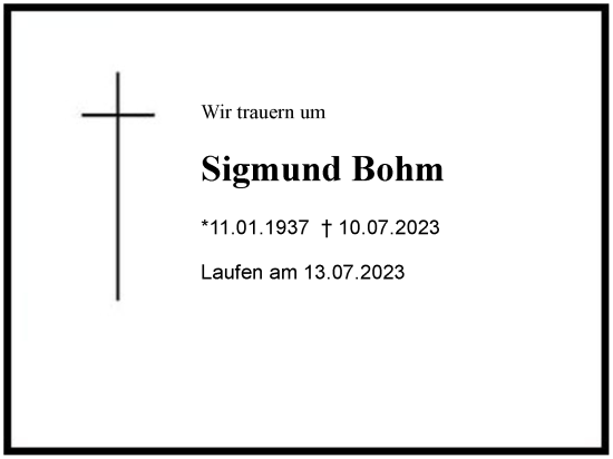 Traueranzeige von Sigmund Bohm von Berchtesgaden