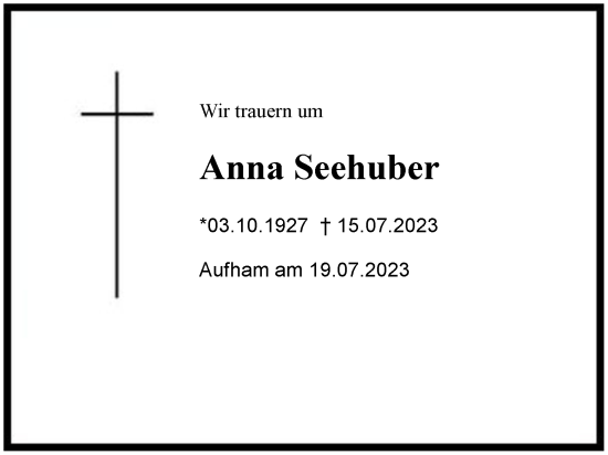 Traueranzeige von Anna Seehuber von Berchtesgaden